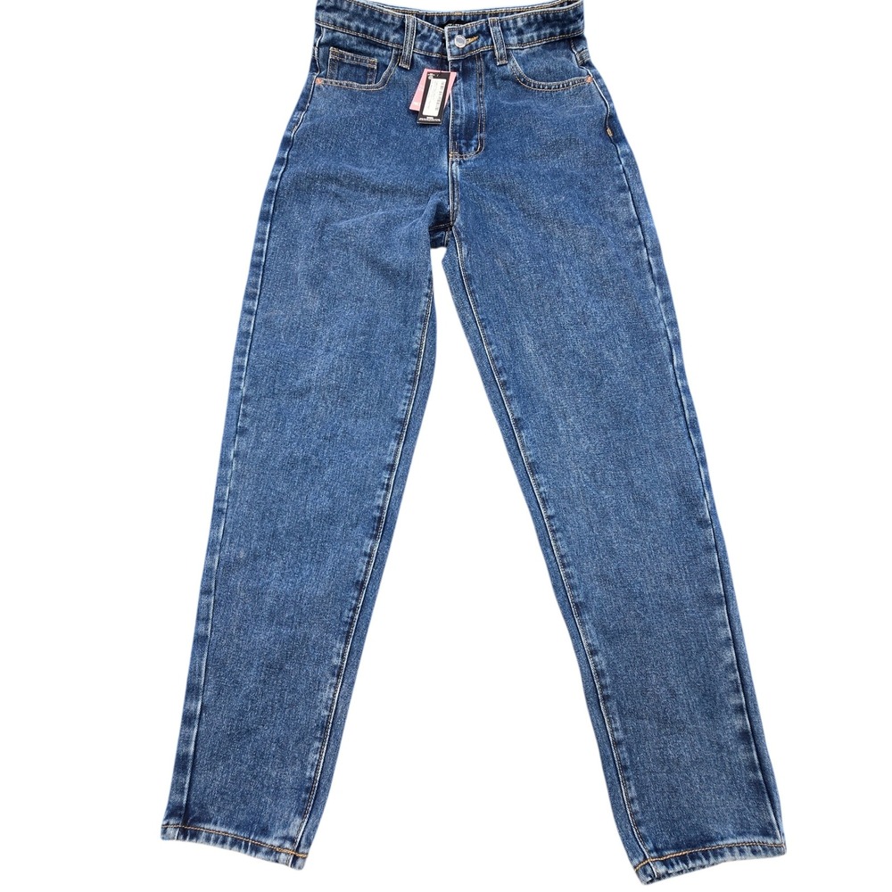 PrettyLittleThing Womens High Waisted Mom Jeans Vintage Wash Blue Size 4 NWT